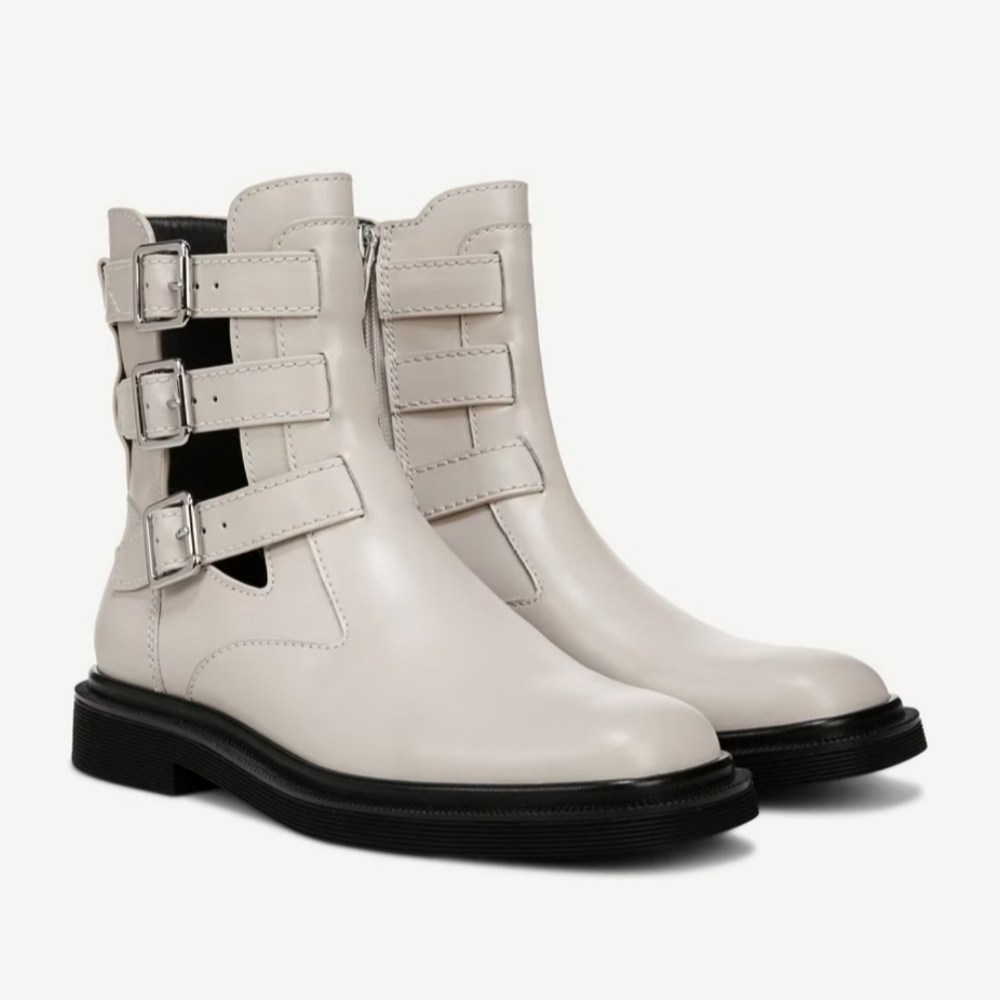 Franco Sarto Cream Combat Boots with Buckle Straps - NWOB